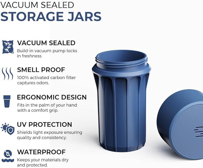 Staze Preserve Vacuum Sealed Storage Jars (148ml) | Patented Smell Proof Containers | Herb Storage & Food Storage Container with Protection - (MIDNIGHT TRIO)