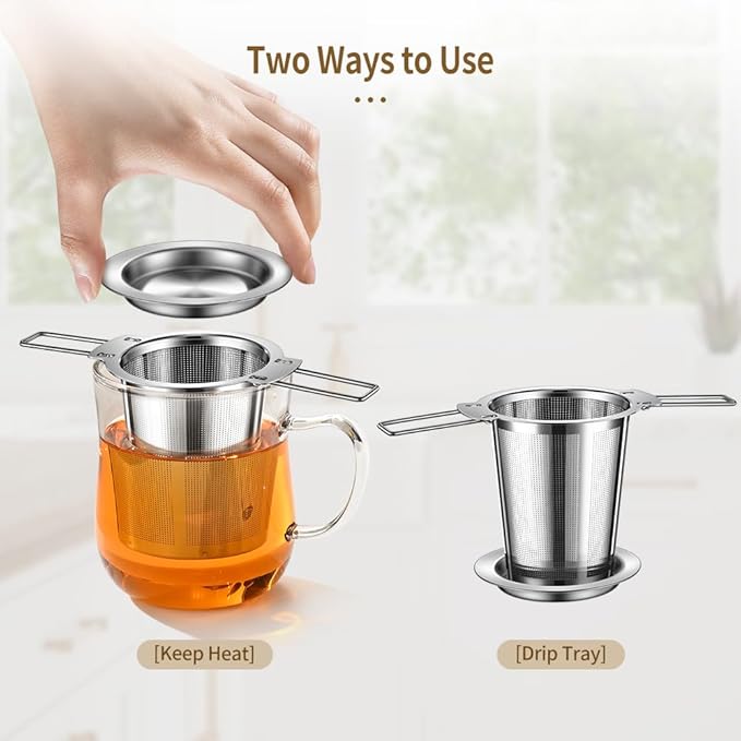 2Pack Long-Handled Tea Strainer, BOMANSI BOMS Stainless Steel Tea Infuser Basket Sitting in Mugs, Tea Infusers for Loose Tea, Fine Mesh Tea Diffuser Tea Strainers Filters, Tea Steeper for Leaf