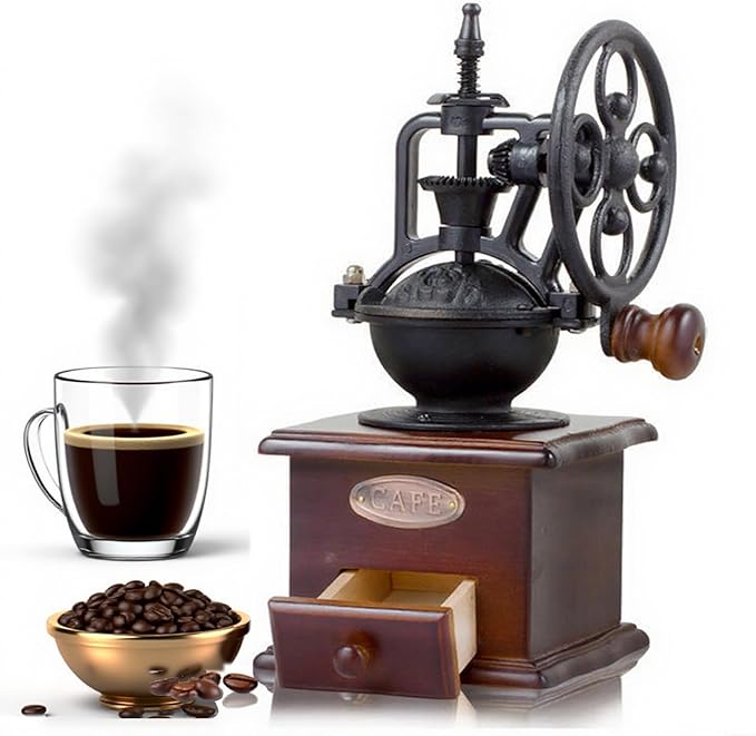 Vintage Manual Coffee Grinder Maker - High Hardness Ceramic Core Coffee Bean Grinder With Solid Wood Base And Drawer Powder Box Classic Coffee Grinders For Home Use