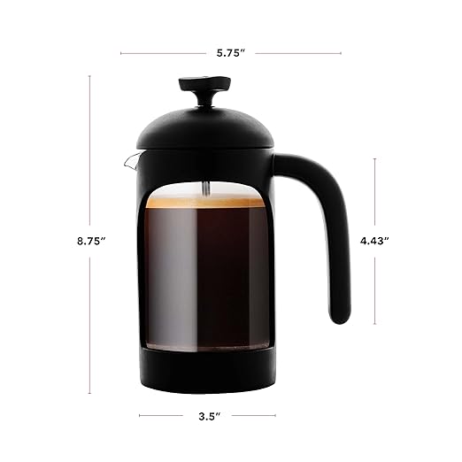 OVENTE French Press Coffee Maker 20 Ounce with Heat Resistant Borosilicate Glass & Stainless Steel 4-Level Filtration System, Portable Cold Brew Coffee Maker for Travel, Camping or Gift, Black FPB20B