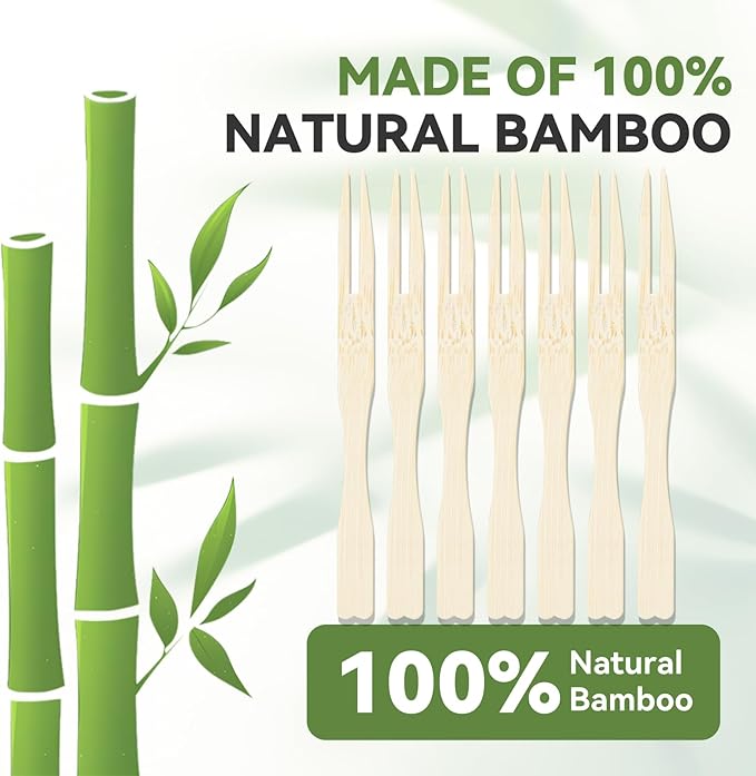 200PCS Cocktail Picks, Fancy Forks for Appetizers, Decorative Skewers for Appetizers Drinks Party Fruit, 3.5 Inch Long Wooden Bamboo Food Forks Charcuterie Boards Accessories