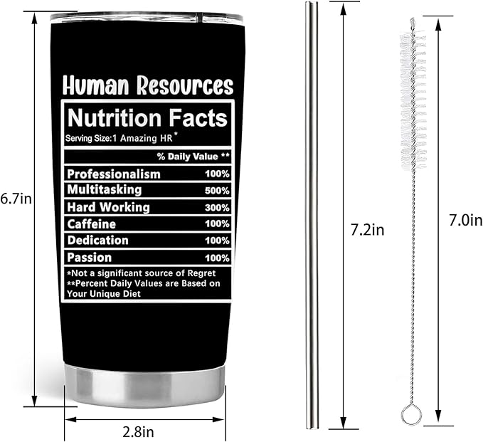 Human Resources Gifts, HR Gifts for Women, Human Resources Professional Day Gifts, HR Co Worker gifts, 20oz Stainless Steel Tumbler with Lid Straw, Black