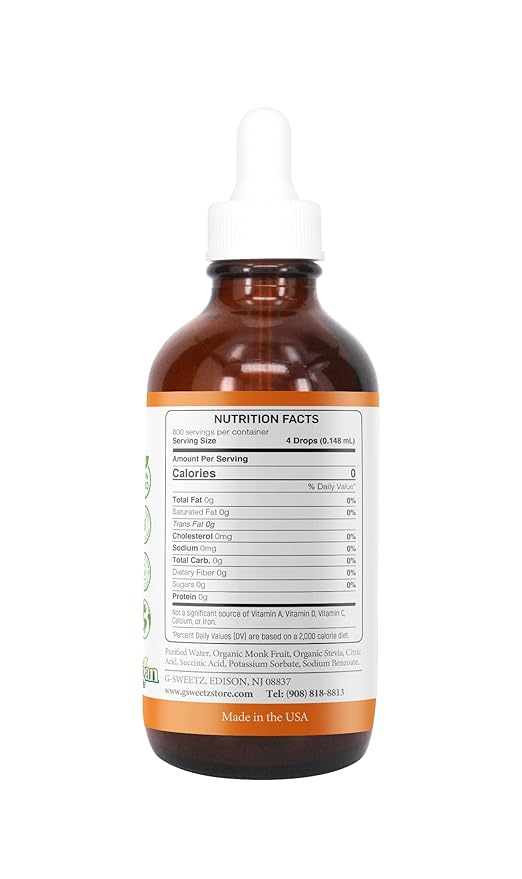 Monk Fruit & Stevia Liquid Sweetener Drops - Natural Sweeteners & Sugar Alternatives - Delicious Blend with No Bitter Aftertaste - Concentrated Sweetener Liquid Drops Extract – 2 FL OZ Glass Bottle (400 Servings)
