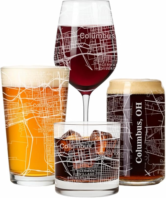 Blue Ridge Mountain Gifts - Columbus Souvenir - Ohio Glassware Gift, Etched City Map, Laser Engraved and Dishwasher Safe