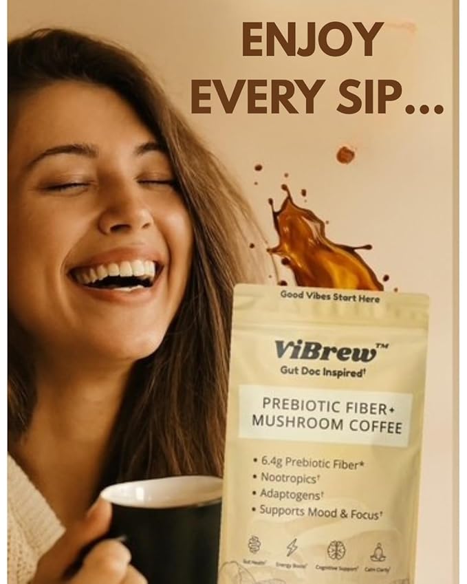 Mushroom Coffee 2800mg – Organic Instant Arabica with Adaptogenic Mushrooms, Prebiotic Acacia Fiber 6400mg, Matcha, L-theanine for Focus, Energy, Digestion & Immune Support (30 servings)
