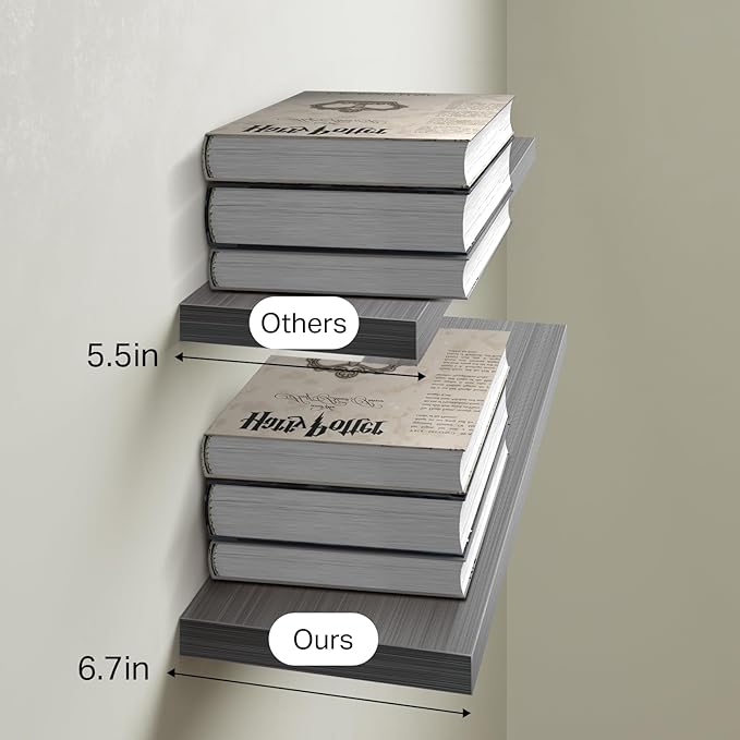 BAYKA Grey Floating Shelves for Wall, Wall Mounted Rustic Wood Shelves for Bathroom, Bedroom, Living Room, Kitchen,Small Hanging Shelf for Books/Storage/Room Decor (Set of 3, 15.7in)