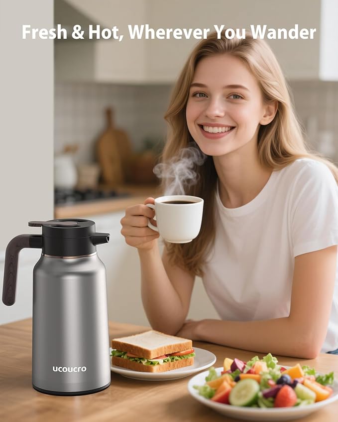 70 oz/2L Thermal Coffee Carafe - 18/8 Stainless Steel Carafes for Hot Liquids-Insulated Coffee Dispenser For Keeping Beverage Hot/Cold Coffee, Tea, Water, Drink Dispenser for Parties,Office,Home