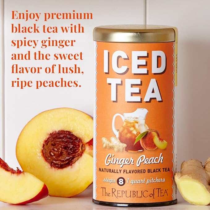 The Republic of Tea – Ginger Peach Black Iced Tea Bags, 40 Large Quart-Sized Iced Tea Pouches, Naturally Caffeinated