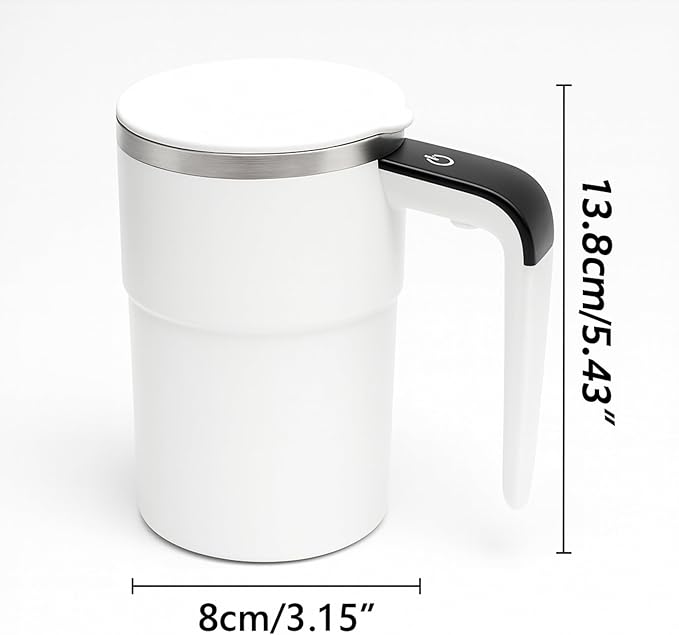 Electric Coffee Mug with a Built-in LCD Thermometer, Perfect for Protein Powder, Brewing Coffee, Milk, Cocoa, Etc, Self Stirring Coffee Mug (White)