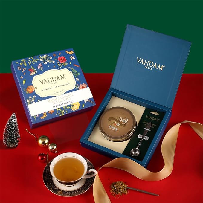 VAHDAM Masala Chai Gift Kit (1.75 ounce) | Signature Masala Chai Loose Leaf Tea in Tin Caddy with Premium Tea Spoon | Authentic Indian Chai Ritual | Elegant Gift Box | Christmas Tea Gift Set