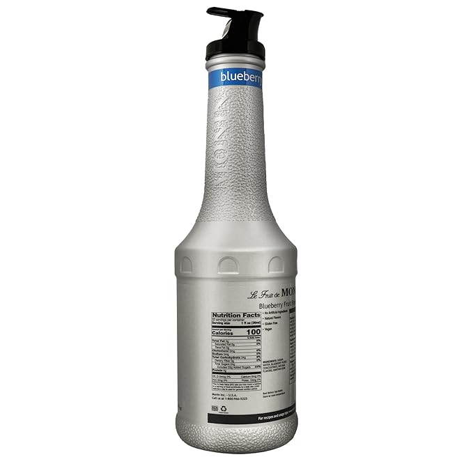 Monin - Blueberry Fruit Purée, Tart and Sweet, Great for Cocktails, Smoothies, and Lemonades, Non GMO, No Artificial Ingredients (1 Liter)