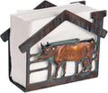 Farmhouse Napkin Holder for Table, Rustic Metal Cow Decorative Napkin Holder for Paper Napkins, Antique Paper Towel Napkin Dispenser, Vertical Napkin Table Decor for Home Kitchen Coffee Shop Bar