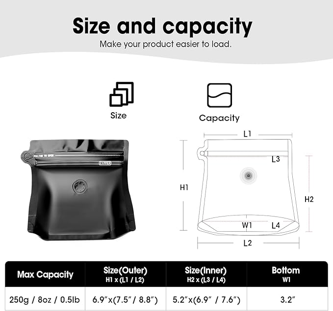 8oz 1/2 lb 60pcs Coffee Bags with Valve,Vented Coffee Bag Packing Food Store Bags Coffee Packaging Stand-up Coffee Storage Pouches Diamond Shaped Need to Use Heat Sealing Machine（Black）