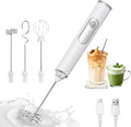 Milk Frother Handheld, 3-Speed Frother Wand USB-C Rechargeable, with 3 Detachable Whisks, Coffee Frother for Coffee,Latte, Cappuccino, Matcha, Hot Chocolate & Eggs, Electric Whisk Drink Mixer (White)