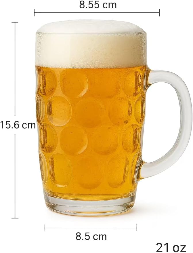 Beer Glass Set of 6, 21 oz Large Clear Glass Cups for Beer, Cocktails, Soda and Juice, Classic Drinking Glassware for Home, Bar and Parties