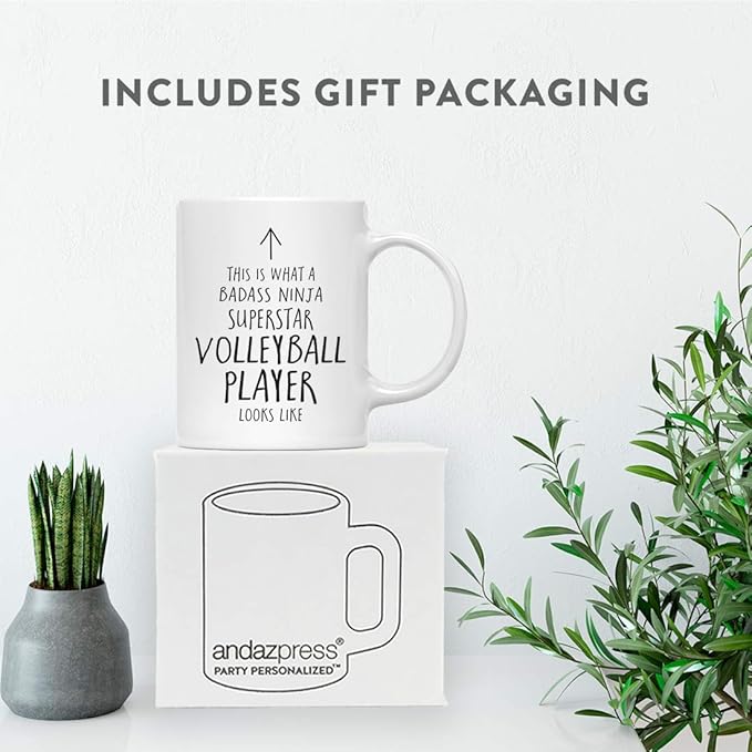 Andaz Press Funny 11oz. Ceramic Coffee Tea Mug Gift, This is What a Badass Ninja Superstar Volleyball Player Looks Like, 1-Pack, Birthday Christmas Gift Ideas Coworker