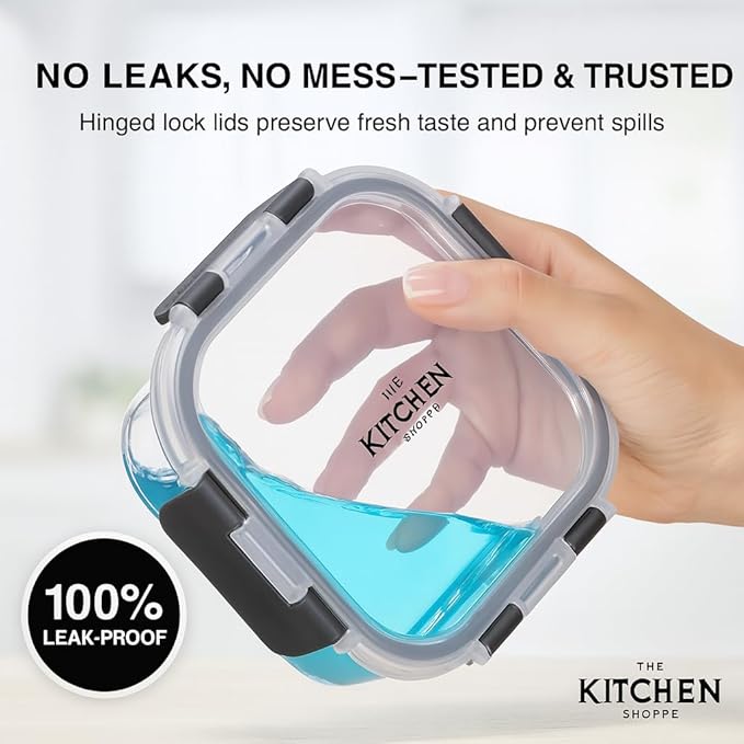 KITCHEN SHOPPE 24pc Borosilicate Glass Storage Containers with Airtight Lids | Heavy Duty, Non-Toxic Food Storage Containers for Pantry, Meal Prep, Lunch or Leftovers | Freezer/Oven/Microwave Safe