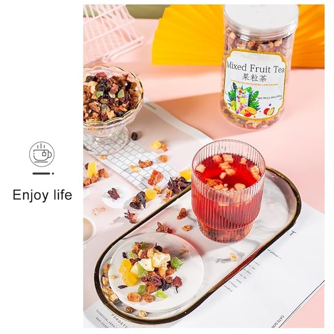 Fruit Tea Blend 12.34OZ,For Hot Or Cold Brew,Hibiscus Blossoms and Berries Based Herbal Loose Leaf Tea,Vegan,Caffeine Free,Vitamines Rich,DIY