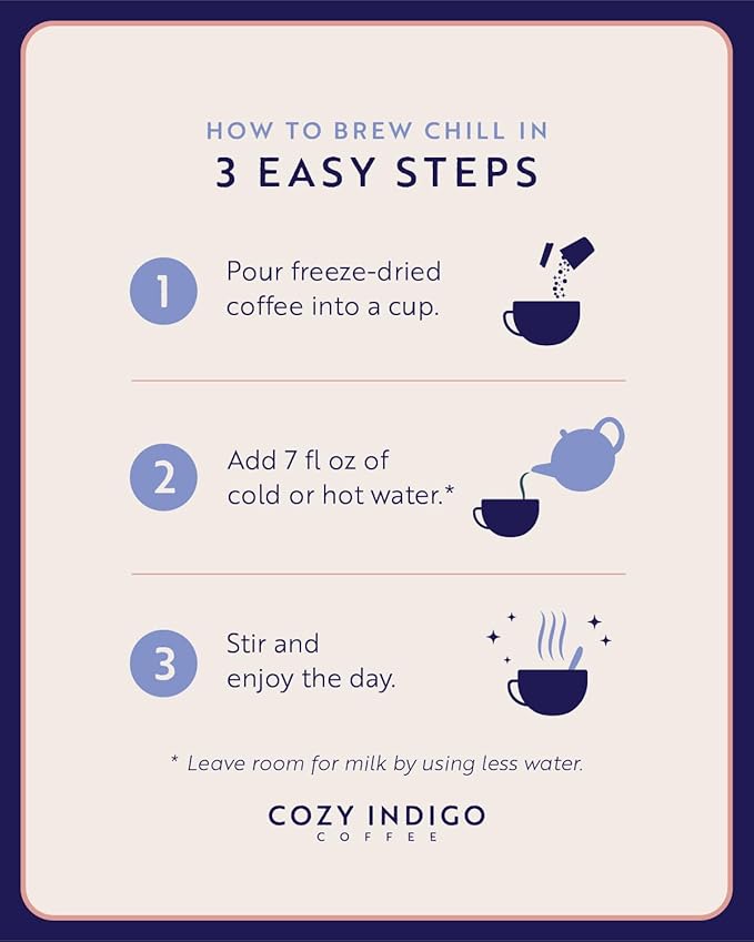 COZY INDIGO COFFEE - CHILL Cold Brew Dark Roast Instant Freeze Dried Specialty Coffee, 24 Capsules, 100% Arabica, Enjoy Cold or Hot, Perfect for Travel and On The Go