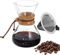 OMISTAR Pour Over Coffee Maker, 20 oz Borosilicate Glass Coffee Pot with Stainless Steel Filter & Wood Collar, Heat Resistant Carafe for Home, Office, Camping, Hiking
