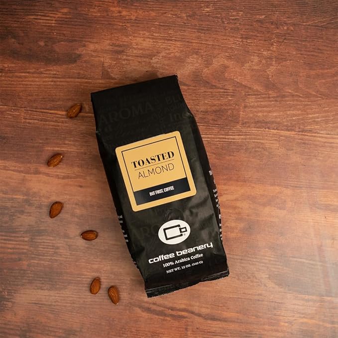 Toasted Almond Flavored Coffee, Specialty Arabica Coffee, Medium Roast, 12 ounce, Whole Bean
