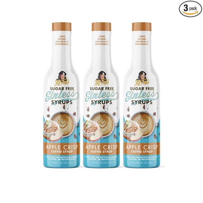 Sugar Free 3pk Apple Crisp Coffee Syrup - Stevia Based, No Sugar Alcohols or Sucralose, No Artificial Sweeteners, Natural Ingredients, Coffee Tea Cocoa Dessert, Keto Friendly, 3 Pack