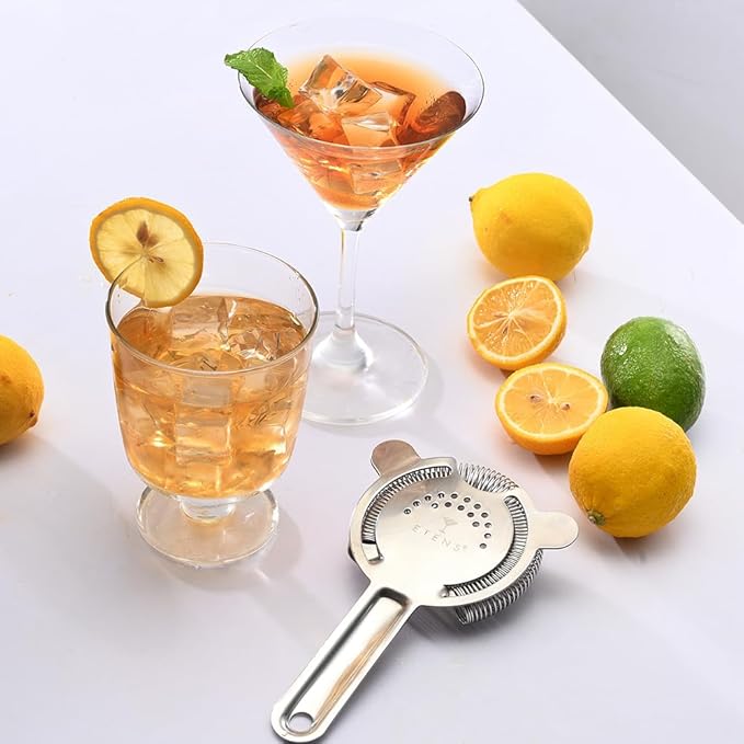 Cocktail Strainer for Drinks, Bar Strainers for Bartending, Martini Strainer for Boston Shaker Mixing Glass, Bartender Hawthorne Strainer w/Removable Spring– Stainless Steel, Silver