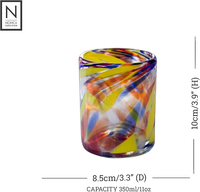 NOVICA Hand Blown Recycled Glass Multicolor Tumbler Glasses, 12 Oz. 'Liquid Confetti' (Set Of 6)