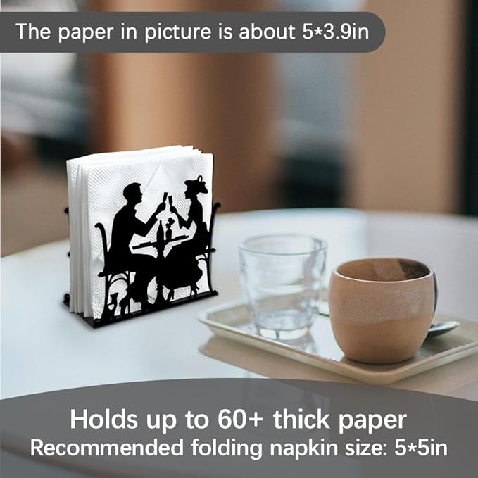 A Couple Dining Decorative Black Metal Napkin Holder for Table, 5.3" x 4.9" x 1.9" Silhouette of Couple Standing Napkin Holder for Home Kitchen Restaurant Picnic Party Coffee Bar Dining Room