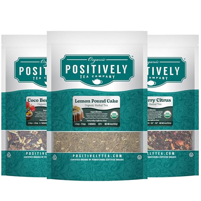 Organic Positively Tea Company, Herbal Tea Sampler, Loose Leaf, 4 Ounce, 3 Pack