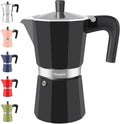 Mongdio Stovetop Espresso Maker Moka Pot, Stove Top Cuban Coffee Maker, Italian Greca Mocha Pot, 12 Espresso Cups, 20 oz - Black