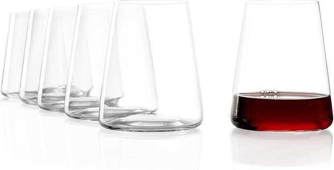 Stölzle Lausitz Red Wine Tumblers Power Set of 6, 17 1/2 oz – Modern Stemless Wine Glasses for Maximum Aroma – Flat Red Wine Glasses in Crystal Glass – Dishwasher & Break-Resistant, Made in Germany