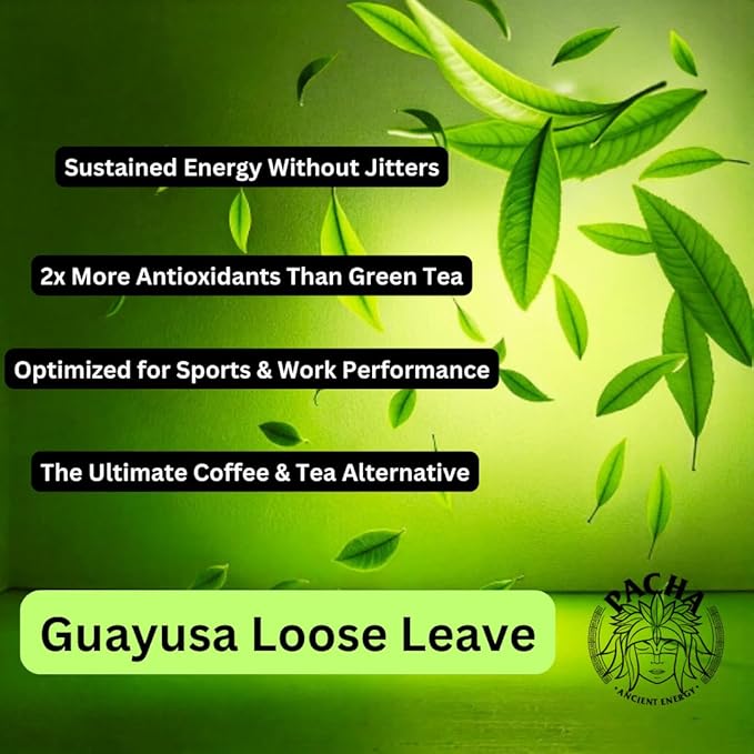 Pacha Ancient Energy Guayusa Tea | Green Guayusa | Traditional Guayusa | Loose leaf | Tea Bags | Energy Tea | l-theanine + caffeine | clean energy drink | Alternative to Yerba Mate, Coffee, and Green Tea (32oz, Golden Guayusa)