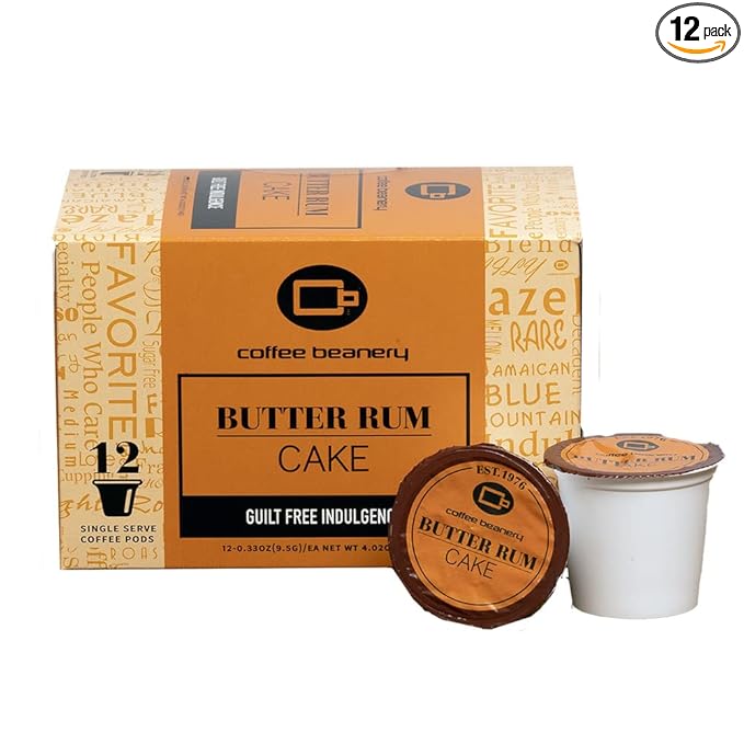 Butter Rum Cake Coffee Pods by Coffee Beanery | 12ct Medium Roast Arbica Coffee