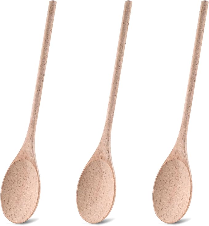 HANSGO 10 Inch Wooden Spoons for Cooking, 3PCS European Beech Wood Mixing Spoons, Heat Resistant, Non-Scratch for Nonstick Pans & Soup Pots, Ideal for Home Kitchen Stirring, Serving & Baking