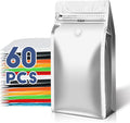 Coffee Bags with Valve(60pcs,4 oz,0.25 lb) Vented Coffee Beans Packaging Bags High Barrier Aluminumed Foil Flat Bottom Heat Sealed Side Zipper Resealable Storage Bag for Home or Business（Silver）