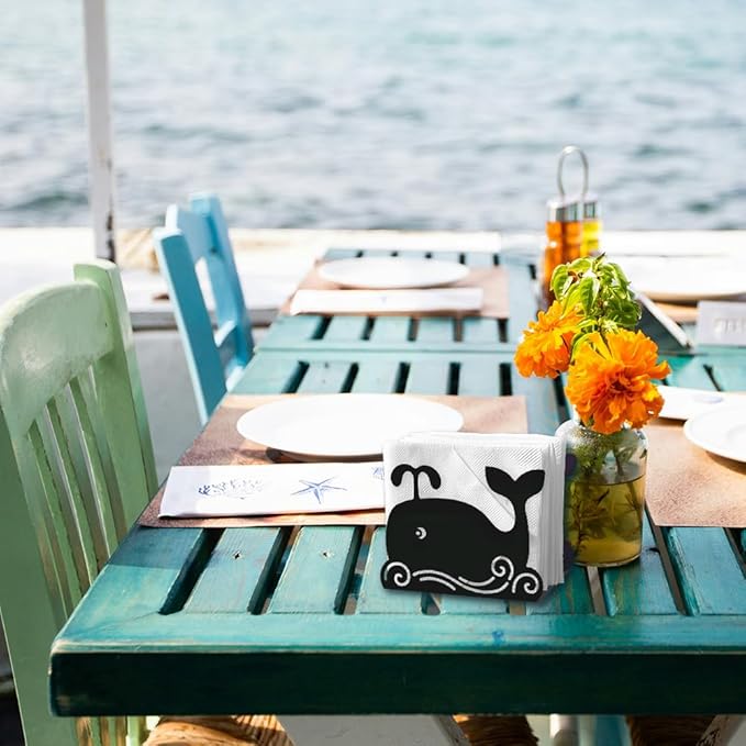 Cartoon Whale Decorative Black Metal Napkin Holder for Table, 5.3" x 4.1" x 1.9" Whale Marine Animal Standing Napkin Holder for Home Kitchen Restaurant Picnic Party Coffee Bar Dining Room
