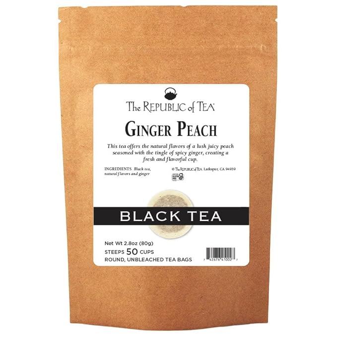 The Republic of Tea - Ginger Peach Black Tea, 50 Tea Bag Refill, Premium Ingredients, Gourmet Longevity Tea