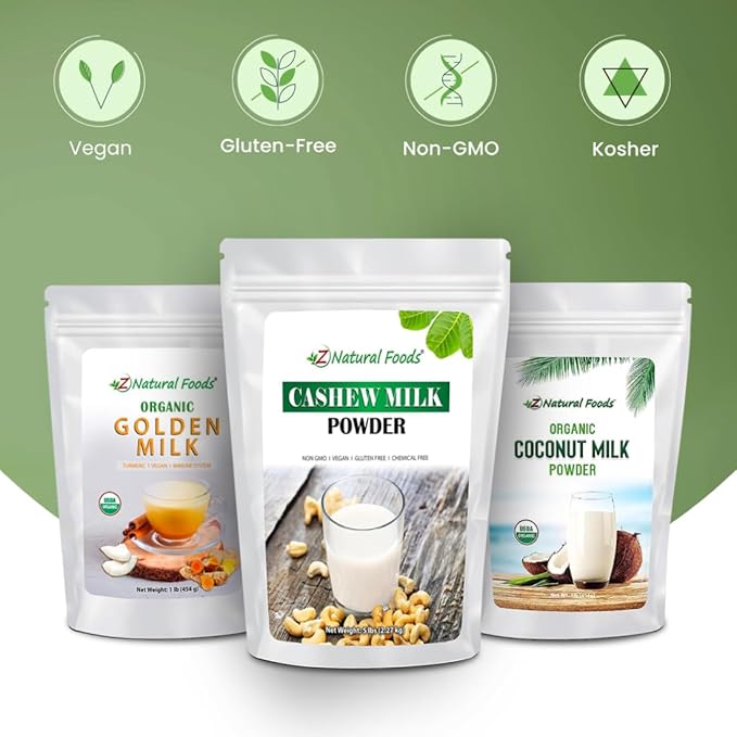 Z Natural Foods Unsweetened Cashew Milk Powder - Plant/Nut Milk For Healthy Heart, Bones, Skin - Substitute for Cashew Butter - Gluten-Free, Kosher, Non-GMO, Vegan, Dairy-Free, 5 lbs