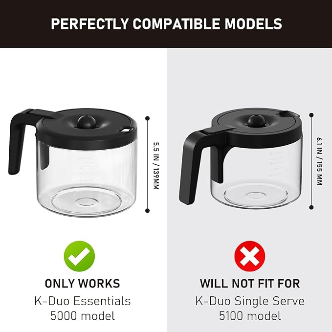12-Cups Coffee Pot Replacement Compatible with Keurig 5000 K-Duo Essentials & K-Duo Essentials Hot & Cold Brewer Models (NOT Fit K-DUO 5100 Single Server Model)