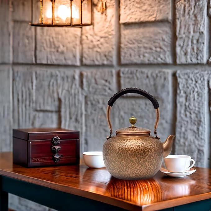 50.7oz Elegant Chinese Style Copper Tea Kettle For Stovetop, Non-Coating Pure Copper Teapot with Stainless Steel Infuser For Loose Tea, Large and Solid Tea Pot(1500ml)
