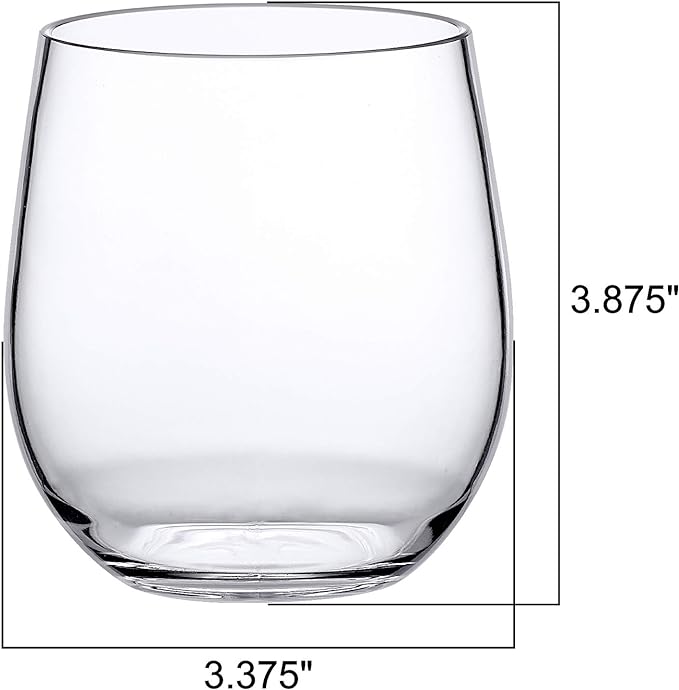 Amazing Abby - Cindy - 14-Ounce Unbreakable Tritan Wine Glasses (Set of 4), Plastic Stemless Wine Tumblers, Reusable, BPA-Free, Dishwasher-Safe, Perfect for Poolside, Outdoors, Camping, and More