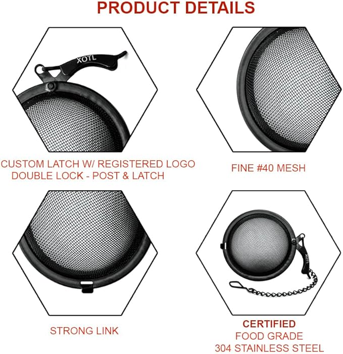 2.2 Inch Tea Ball Infuser Set – 2 PCS Stainless Steel Mesh Tea Strainers for Loose Leaf Tea, Spices, Herbs – 1 Black & 1 Silver – Reusable Steeper Filters