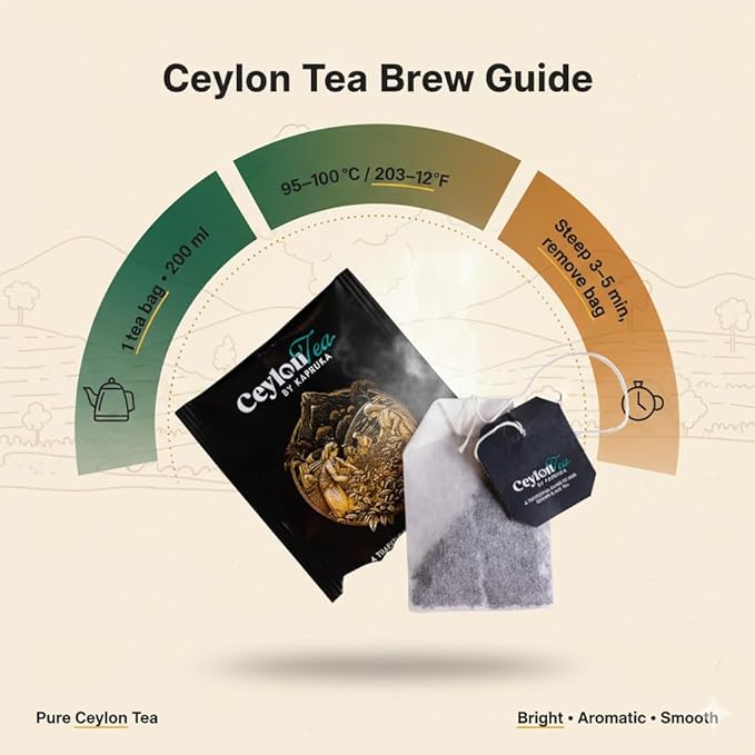 Kapruka 100% Pure Ceylon Black Tea | 100 Tea Bags Individually Wrapped - Fresh High Grown Tea Bags | Sri Lanka Tea – Premium Hand-Picked, High-Altitude Leaves for Bold, Rich Flavor – Authentic Sri Lankan Tea
