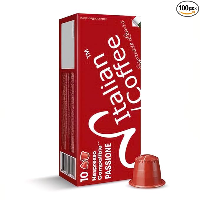 Italian Coffee pods compatible with Nespresso Original machines, Espresso capsules (100 Passione regular pods, 100 Count (Pack of 1)), red