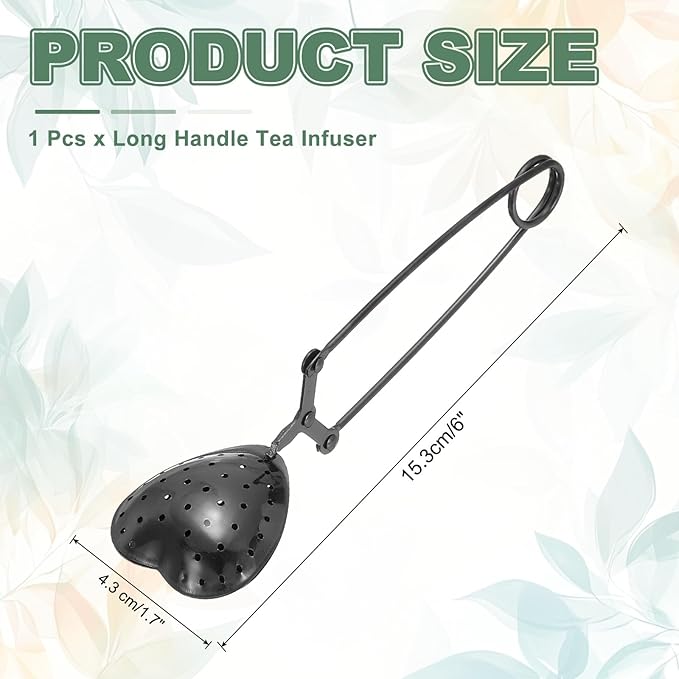 uxcell 1 Pcs Tea Infuser, Stainless Steel Loose Leaf Tea Infuser Filter for Cup and Teapot, Long Handle Tea Steeper Strainers for Tearoom Office Home, Heart Shaped Black