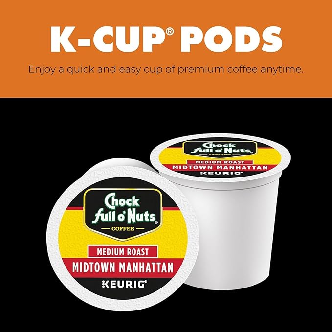 Chock Full o' Nuts Midtown Manhattan Keurig K-Cup Pods for Keurig Brewers – Premium Arabica, Medium Roast – Single Serve – 6 Packs of 12 K-Cup Pods