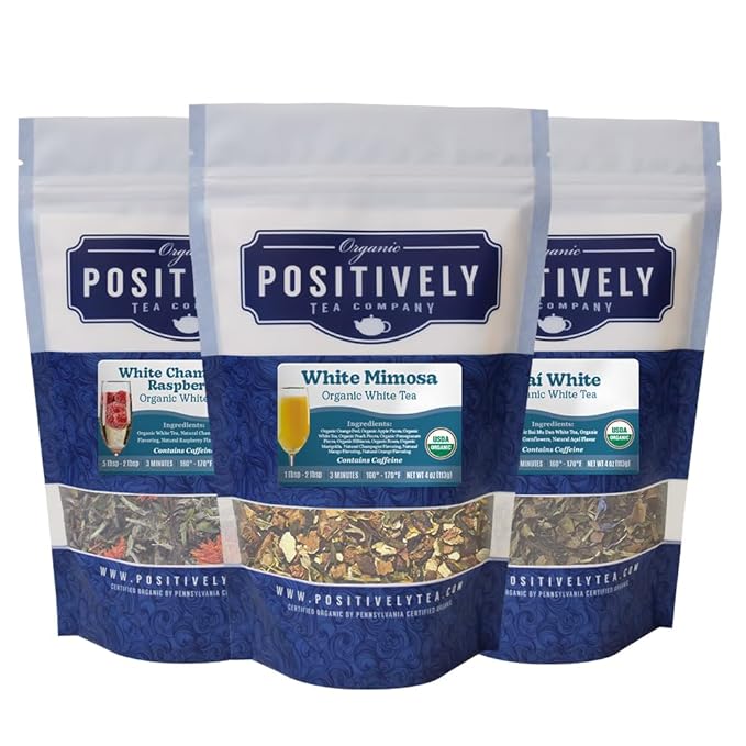 Organic Positively Tea Company, White Tea Sampler, Loose Leaf, 4 Ounce, 3 Pack