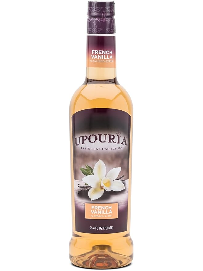 Upouria French Vanilla Coffee Syrup Flavoring, 100% Vegan, Gluten-Free, Kosher, 750 mL Bottle (Pack of 4) with 2 Syrup Pumps