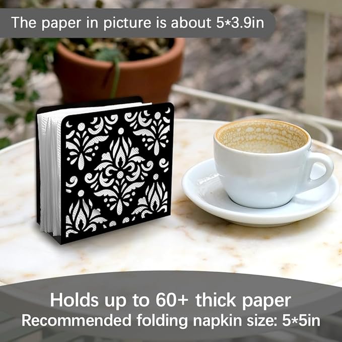 Retro Scrollwork Decorative Black Metal Napkin Holder for Table, 4.9" x 4.7" x 1.9" Damask Standing Napkin Holder for Home Kitchen Restaurant Picnic Party Coffee Bar Dining Room